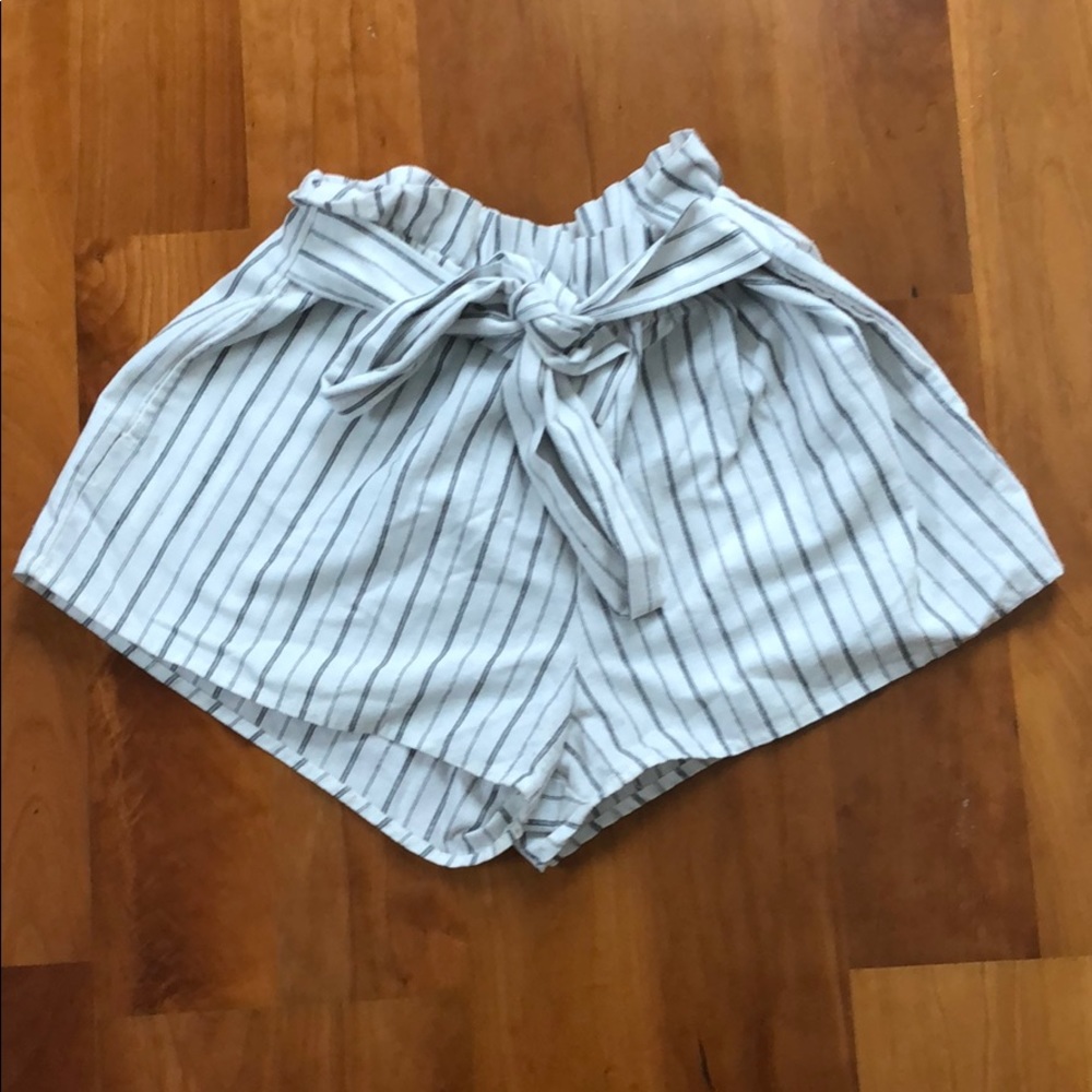 White and Black Striped Paper Bag Shorts